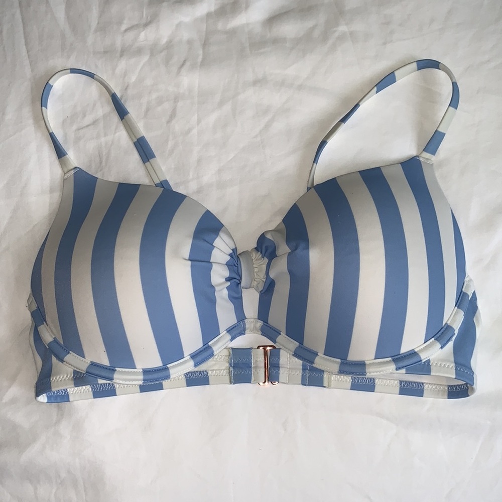 SHADE & SHORE Blue and White Striped Bikini Top